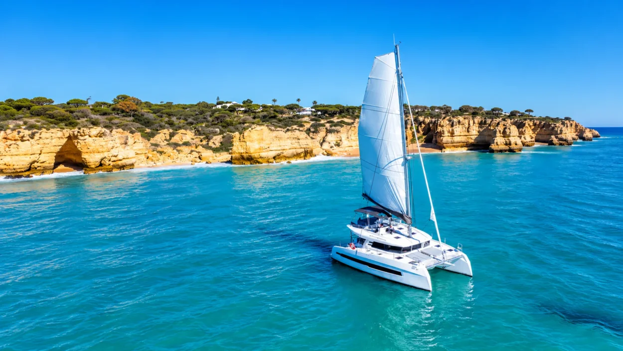 catamaran au large des falaises méditerranéennes